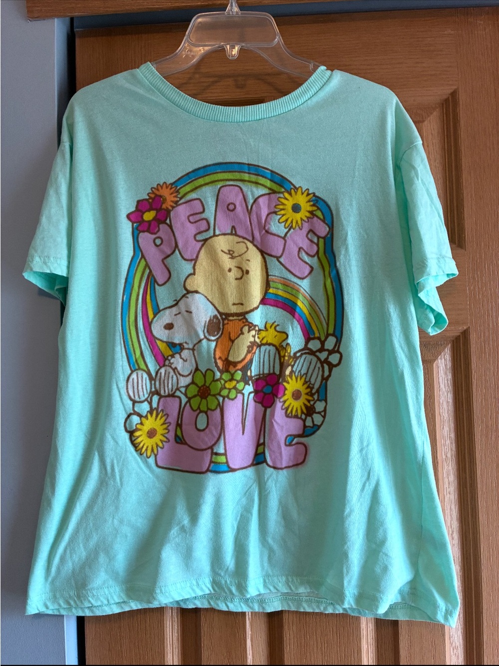 Peanuts Mint Green Short Sleeve Tee with Charlie Brown, Snoopy & Woodstock
